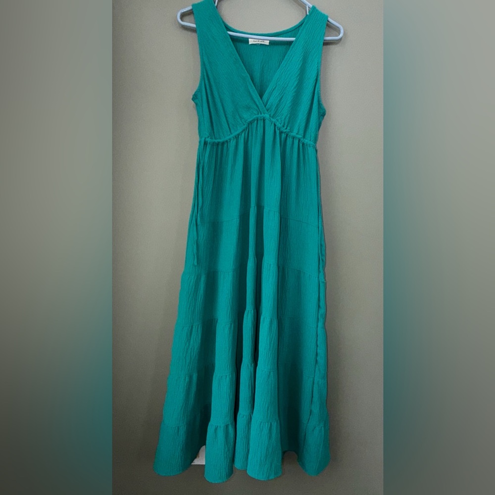 Max Studio Tiered Peasant Maxi Dress sz Small Teal / Green Like New - Picture 3 of 7